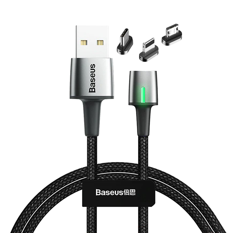 Кабель Baseus Zinc Magnetic Cable Kit (Lightning+Type-C+microUSB) 1м Чёрный Кабель Baseus Zinc Magnetic Cable Kit (Lightning+Type-C+microUSB) 1м Чёрный