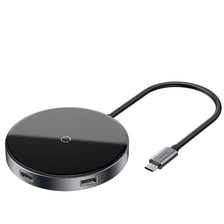 Хаб с беспроводной зарядкой Baseus Circular Mirror (USB х4 + Type-C PD) Серый Хаб с беспроводной зарядкой Baseus Circular Mirror (USB х4 + Type-C PD) Серый