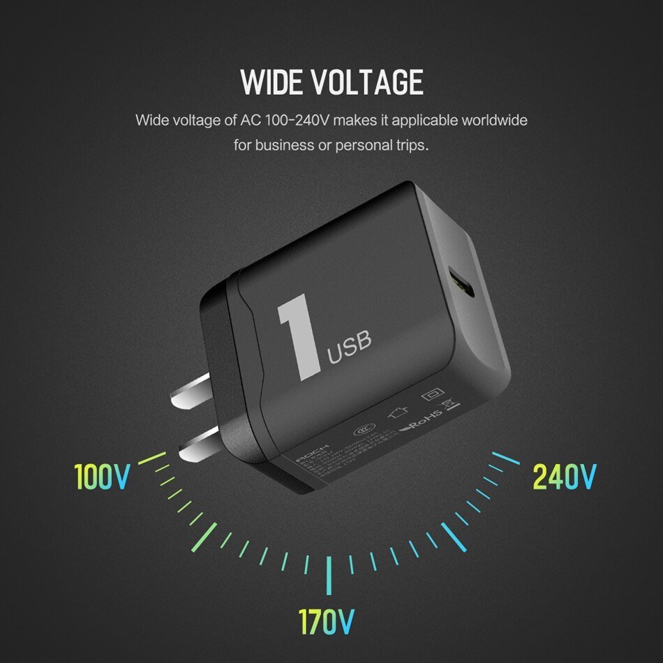 Сетевой адаптер Rock T12 PD travel charger Чёрный Сетевой адаптер Rock T12 PD travel charger Чёрный