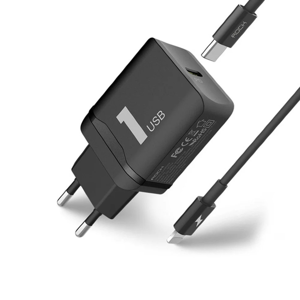 Сетевой адаптер Rock T12 PD travel charger Чёрный Сетевой адаптер Rock T12 PD travel charger Чёрный