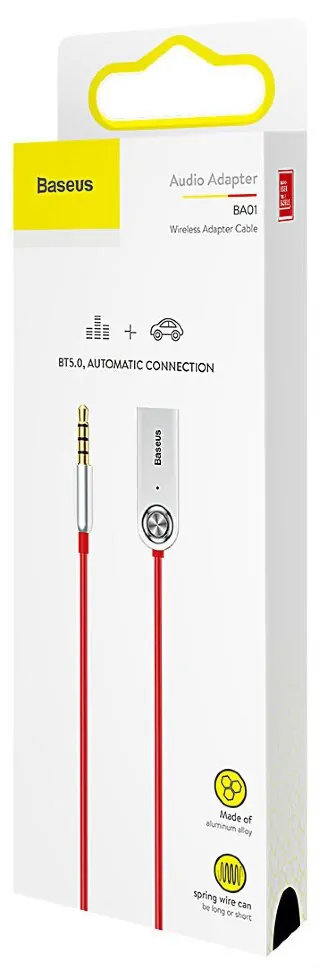 Беспроводной адаптер Baseus BA01 Bluetooth - AUX Красный Беспроводной адаптер Baseus BA01 Bluetooth - AUX Красный