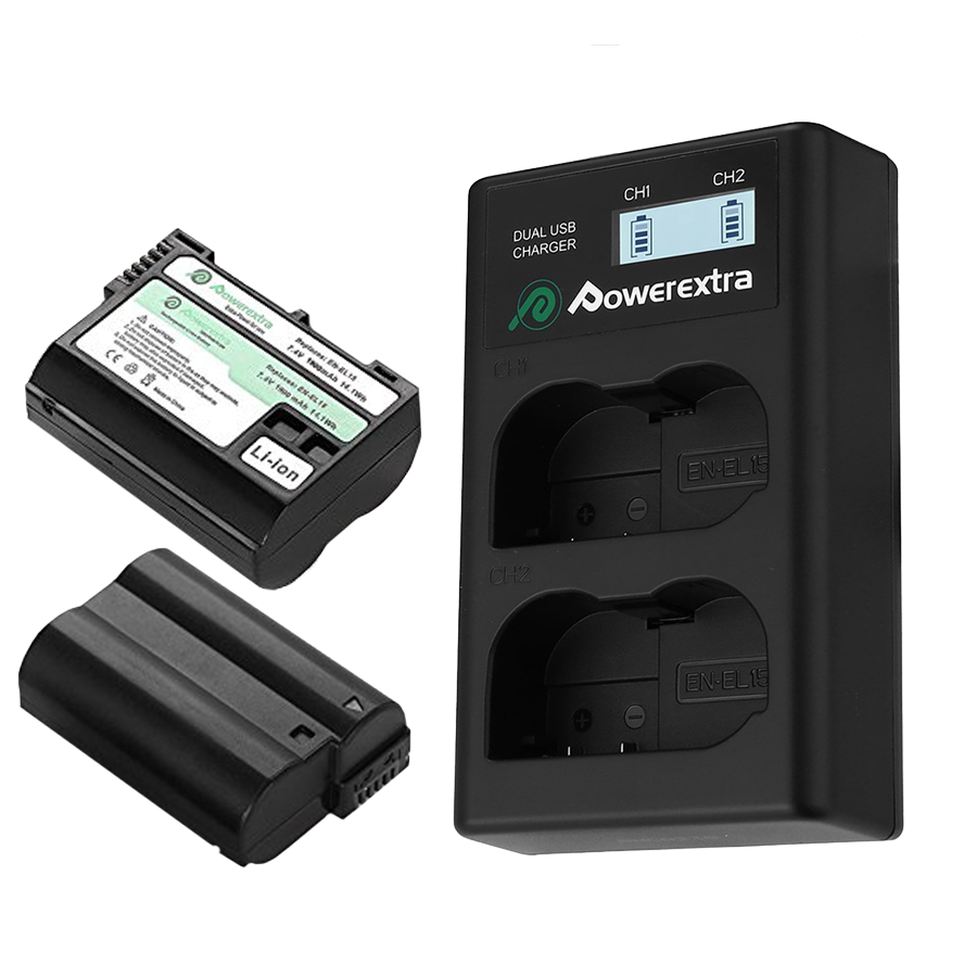 2 аккумулятора EN-EL15 + зарядное устройство Powerextra CO-7134 2 аккумулятора EN-EL15 + зарядное устройство Powerextra CO-7134