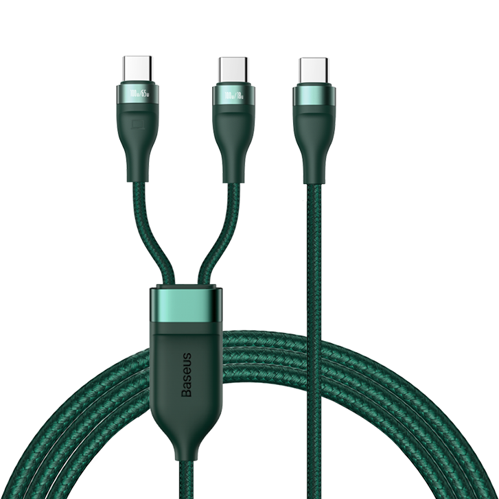 Кабель Baseus Flash One-for-two Type-C - C+C 100W 1.5м Зелёный Кабель Baseus Flash One-for-two Type-C - C+C 100W 1.5м Зелёный