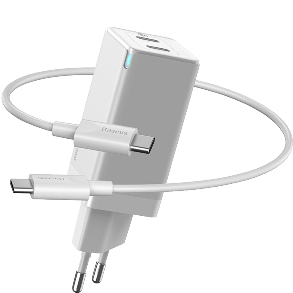 Сетевой адаптер Baseus GaN Mini 45W Белый (+кабель Type-C) Сетевой адаптер Baseus GaN Mini 45W Белый (+кабель Type-C)