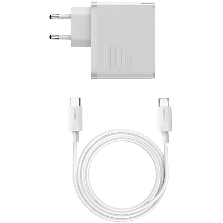 Сетевой адаптер Baseus GaN2 1C 100W + кабель Type-C Белый Сетевой адаптер Baseus GaN2 1C 100W + кабель Type-C Белый