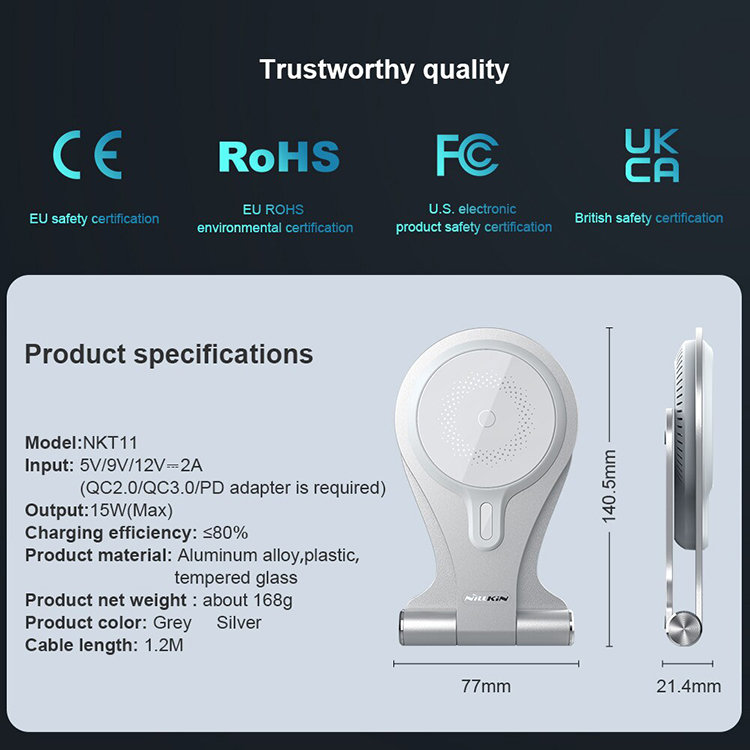 Беспроводная зарядка Nillkin NKT11 MagStand Серебро Беспроводная зарядка Nillkin NKT11 MagStand Серебро