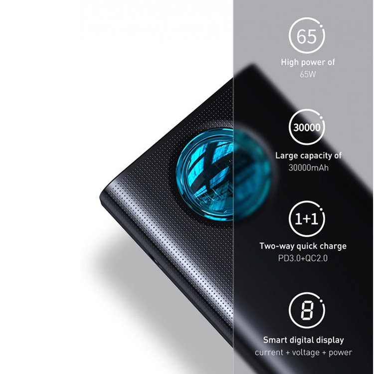 Внешний аккумулятор Baseus Amblight 65Вт 30000мАч (+кабель Type-C 1м) Чёрный Внешний аккумулятор Baseus Amblight 65Вт 30000мАч (+кабель Type-C 1м) Чёрный