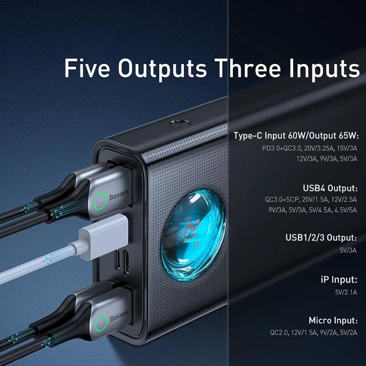 Внешний аккумулятор Baseus Amblight 65Вт 30000мАч (+кабель Type-C 1м) Чёрный Внешний аккумулятор Baseus Amblight 65Вт 30000мАч (+кабель Type-C 1м) Чёрный