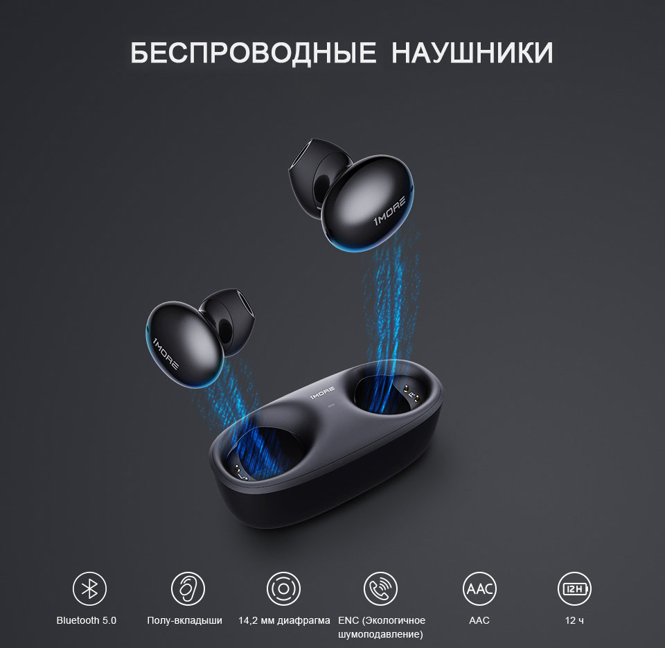 Наушники 1More True Wireless Earbuds ECS3001B Чёрные Наушники 1More True Wireless Earbuds ECS3001B Чёрные