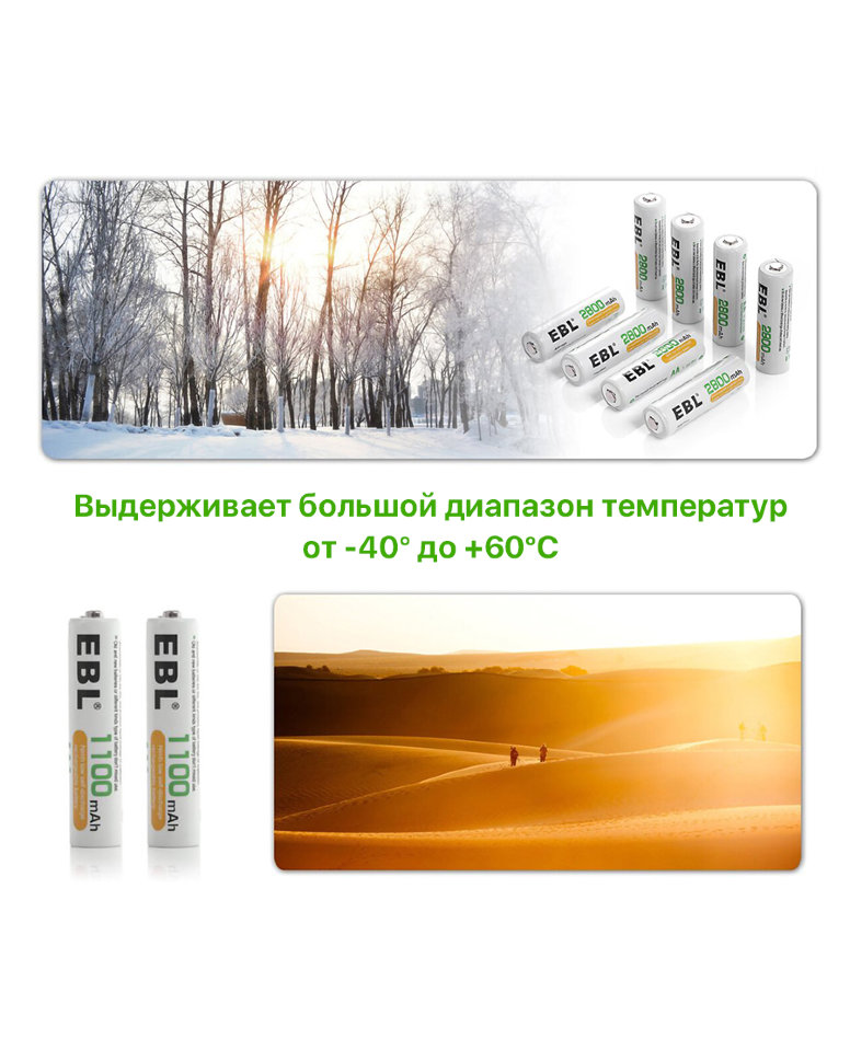 Комплект аккумуляторных батарей EBL AAA 1100mAh (8шт) Комплект аккумуляторных батарей EBL AAA 1100mAh (8шт)