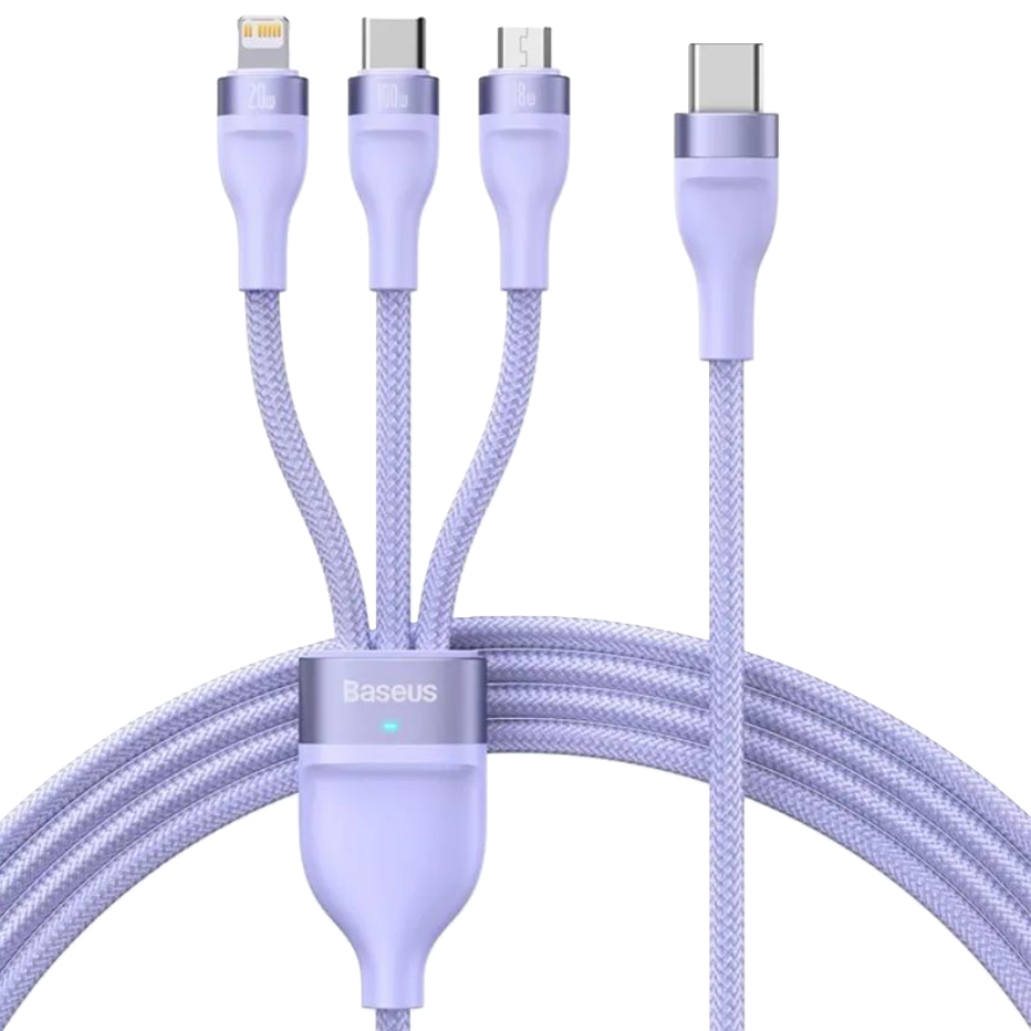 Кабель Baseus Flash Ⅱ One-for-three Type-C - M+L+C 100W 1.5м Фиолетовый Кабель Baseus Flash Ⅱ One-for-three Type-C - M+L+C 100W 1.5м Фиолетовый