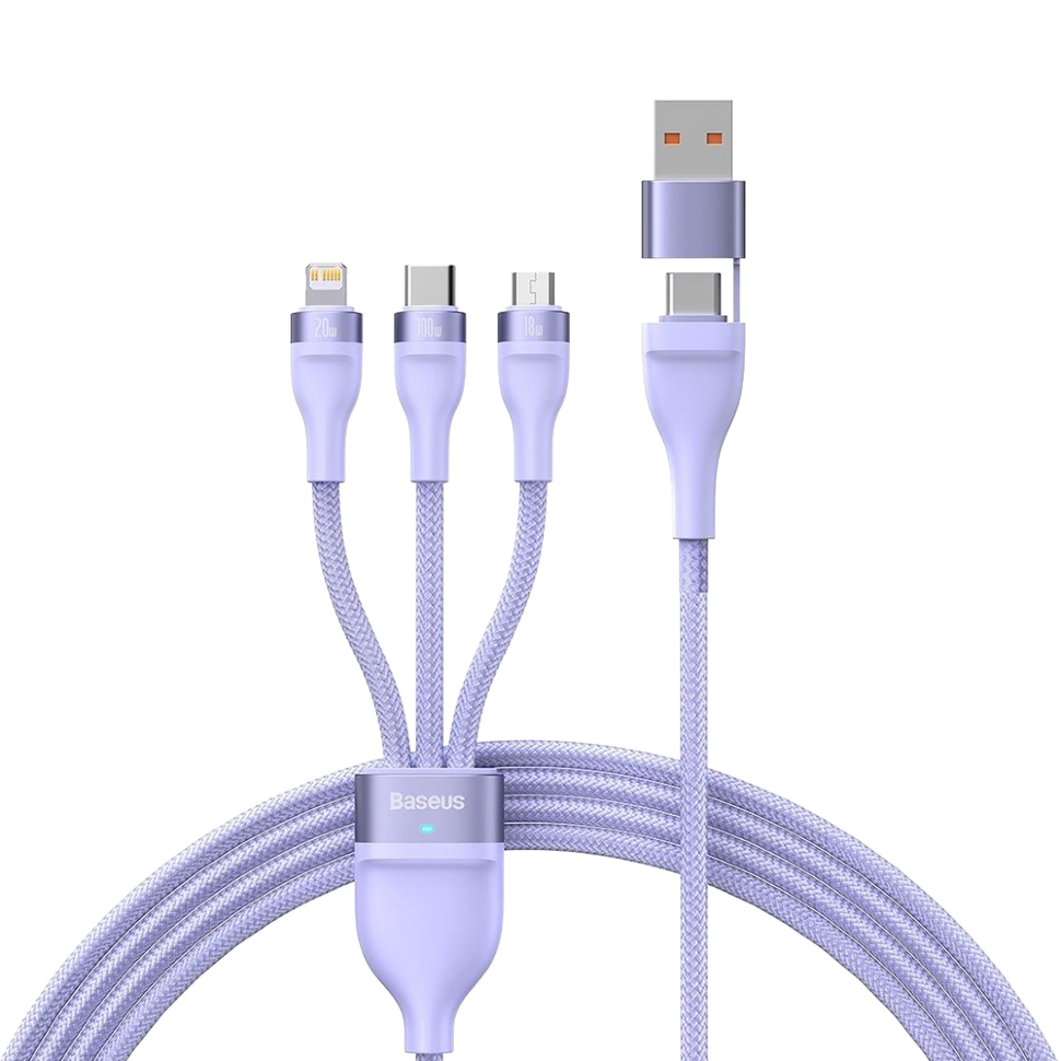 Кабель Baseus Flash Ⅱ Two-for-three U+C - M+L+C 100W 1.2м Фиолетовый Кабель Baseus Flash Ⅱ Two-for-three U+C - M+L+C 100W 1.2м Фиолетовый