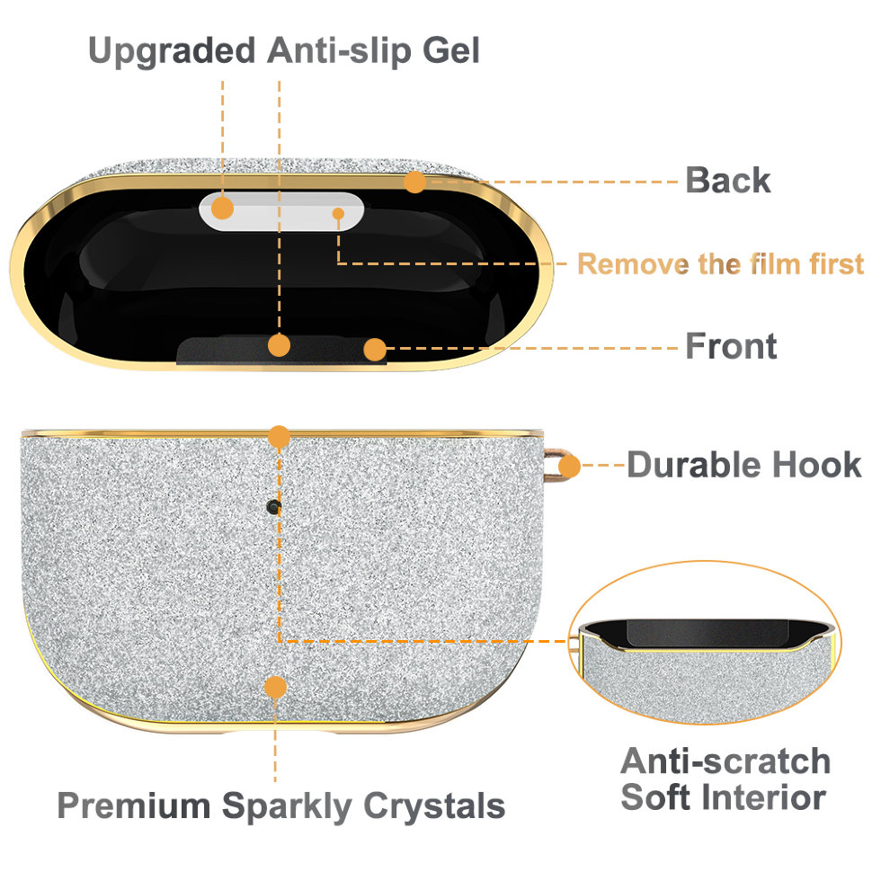 Чехол PQY Bling для Airpods 3 Серебро Чехол PQY Bling для Airpods 3 Серебро