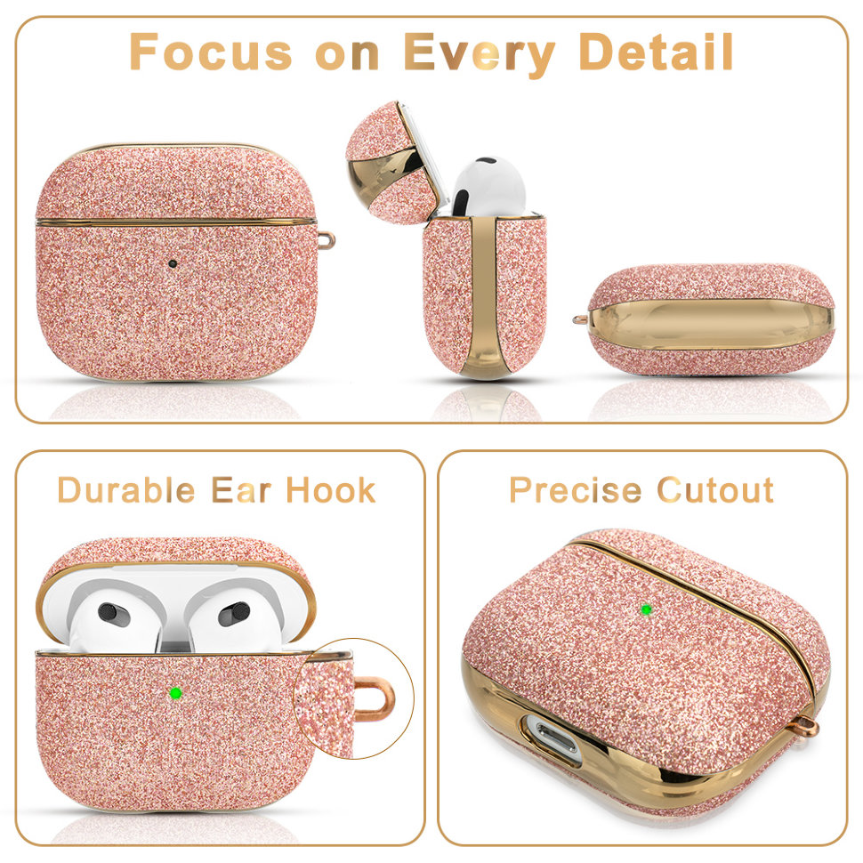 Чехол PQY Bling для Airpods 3 Розовое золото Чехол PQY Bling для Airpods 3 Розовое золото