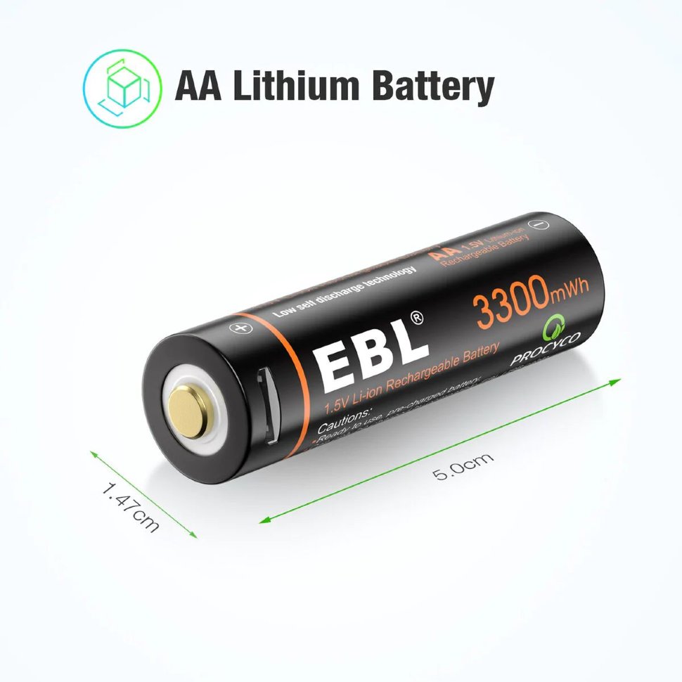 Комплект аккумуляторных батарей EBL USB Rechargeable AA 1.5V 3300mwh (4шт + зарядный кабель) Комплект аккумуляторных батарей EBL USB Rechargeable AA 1.5V 3300mwh (4шт + зарядный кабель)