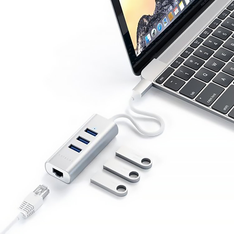 Хаб Satechi Type-C 2-IN-1 USB HUB With Ethernet Серебро Хаб Satechi Type-C 2-IN-1 USB HUB With Ethernet Серебро