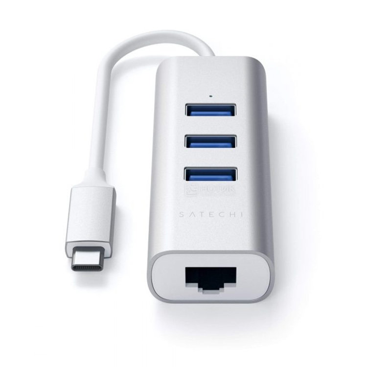 Хаб Satechi Type-C 2-IN-1 USB HUB With Ethernet Серебро Хаб Satechi Type-C 2-IN-1 USB HUB With Ethernet Серебро