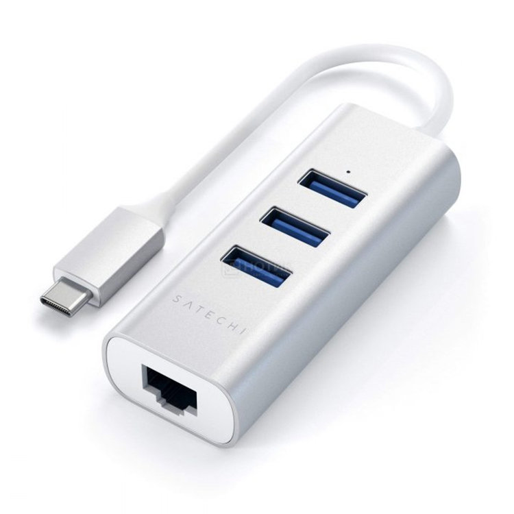 Хаб Satechi Type-C 2-IN-1 USB HUB With Ethernet Серебро Хаб Satechi Type-C 2-IN-1 USB HUB With Ethernet Серебро