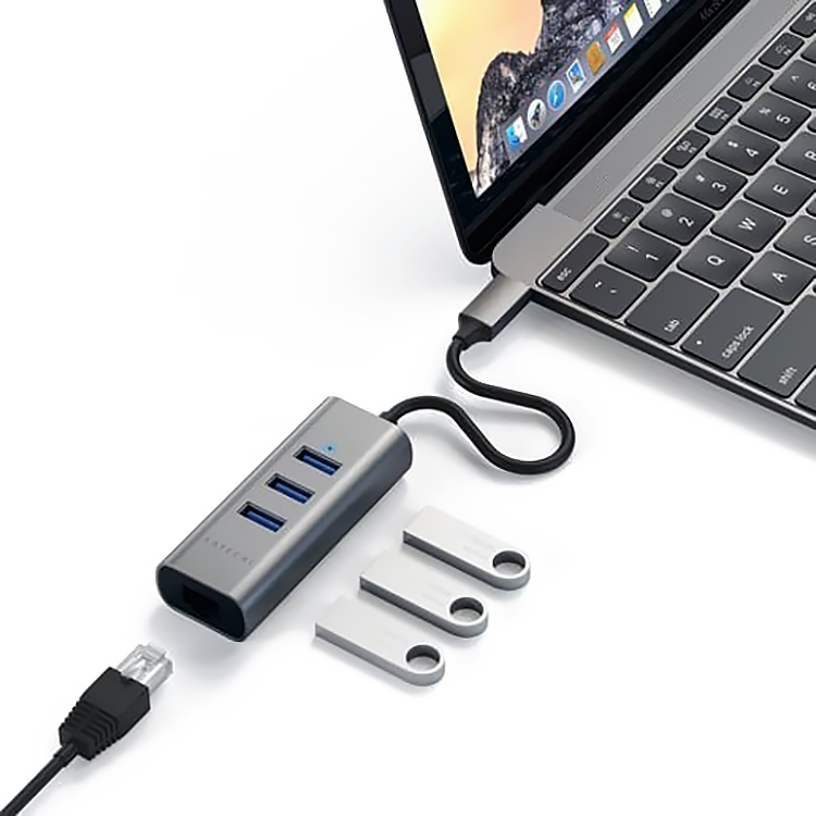 Хаб Satechi Type-C 2-IN-1 USB HUB With Ethernet Серый Хаб Satechi Type-C 2-IN-1 USB HUB With Ethernet Серый