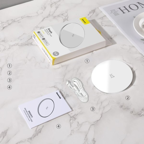 Беспроводная зарядка Baseus Simple 15W Белая Беспроводная зарядка Baseus Simple 15W Белая