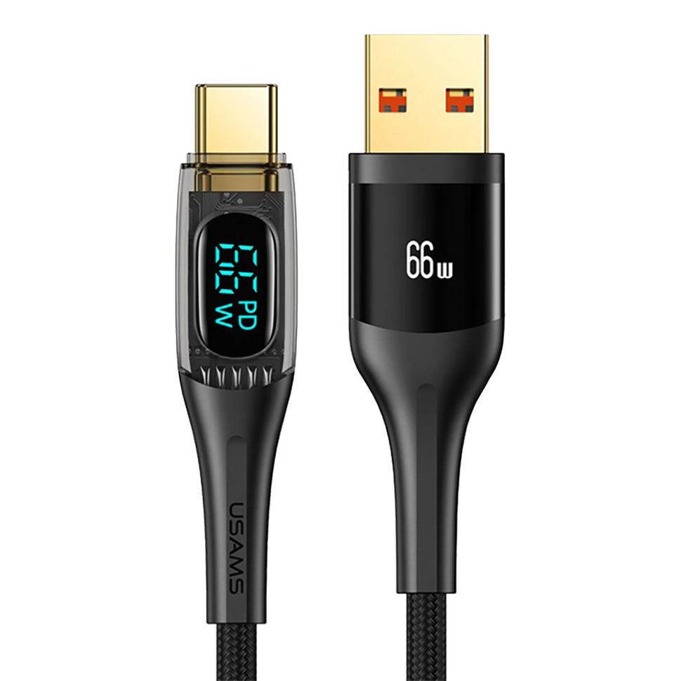 Кабель USAMS US-SJ592 Shadow USB - Type-C 6A 66W 1.2м Чёрный Кабель USAMS US-SJ592 Shadow USB - Type-C 6A 66W 1.2м Чёрный