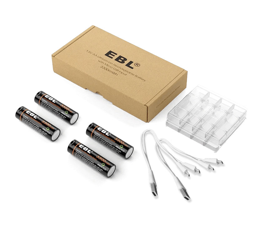 Комплект аккумуляторных батарей EBL USB Rechargeable AA 1.5V 3300mwh (4шт + зарядный кабель) Комплект аккумуляторных батарей EBL USB Rechargeable AA 1.5V 3300mwh (4шт + зарядный кабель)