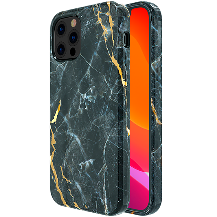 Чехол PQY Marble для iPhone 12/12 Pro Чёрный