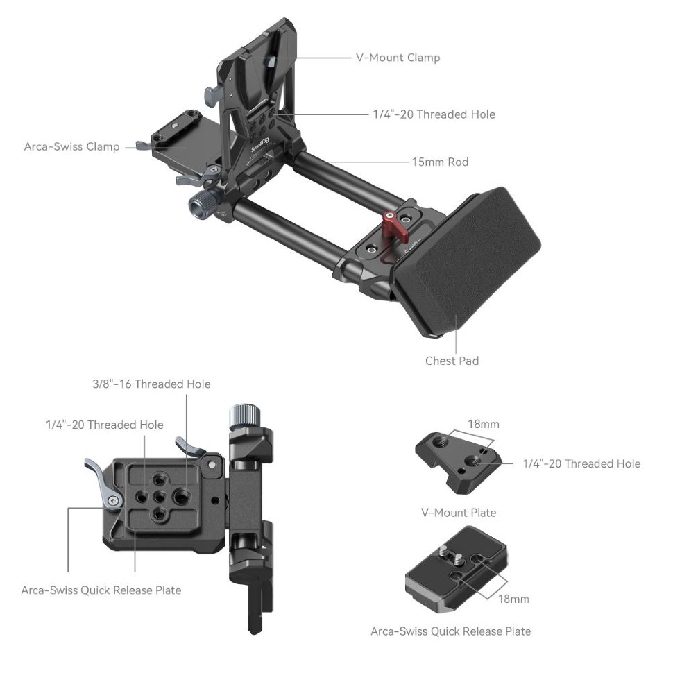 Грудной упор SmallRig 4063B с креплением для V-Mount Грудной упор SmallRig 4063B с креплением для V-Mount