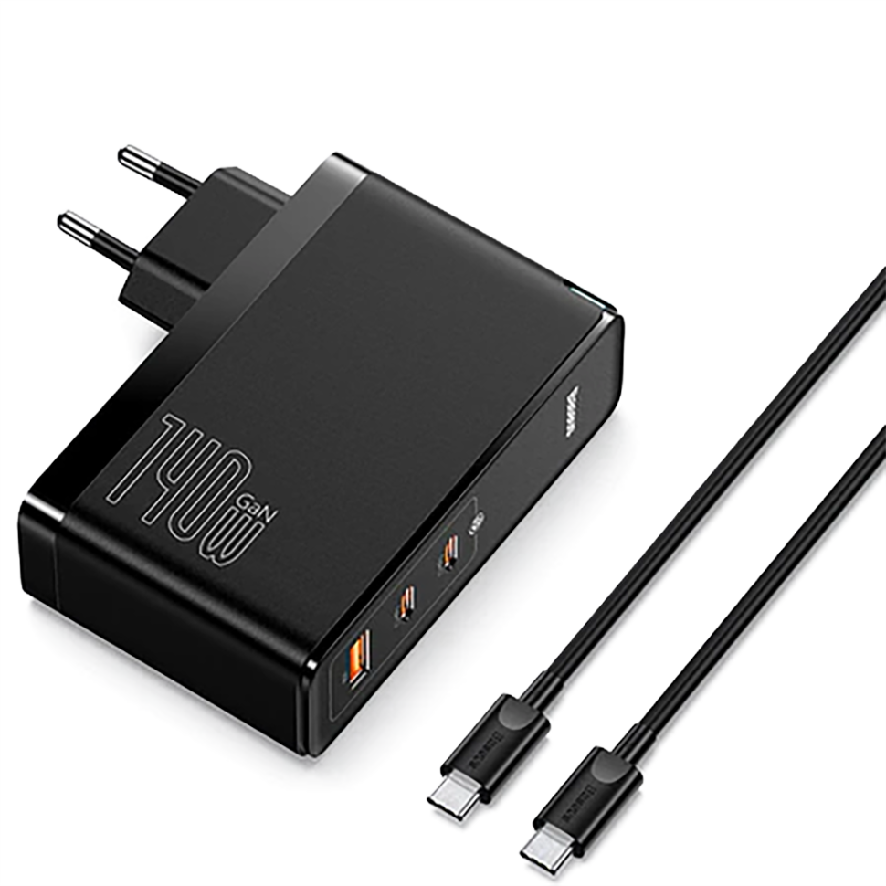 Сетевой адаптер Baseus GaN5 Pro 140W Чёрный (+кабель Type-C 1м) Сетевой адаптер Baseus GaN5 Pro 140W Чёрный (+кабель Type-C 1м)