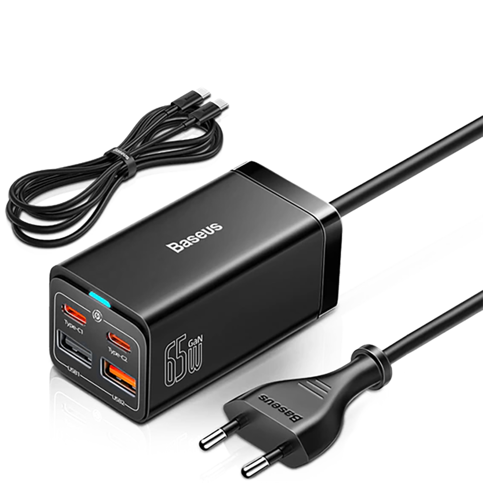 Сетевой адаптер Baseus GaN3 Pro 65W Чёрный (+ кабель Type-C 100W 1м) Сетевой адаптер Baseus GaN3 Pro 65W Чёрный (+ кабель Type-C 100W 1м)