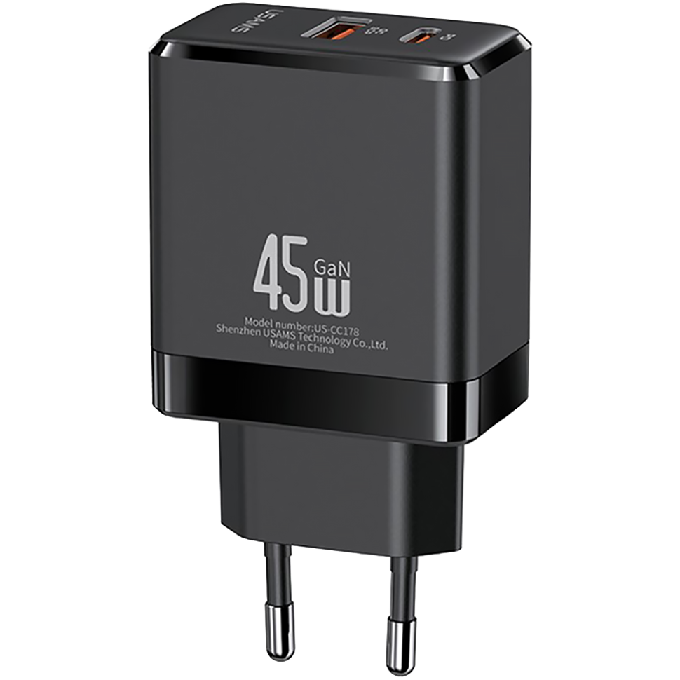 Сетевой адаптер USAMS US-CC178 T58 45W GaN Чёрный Сетевой адаптер USAMS US-CC178 T58 45W GaN Чёрный