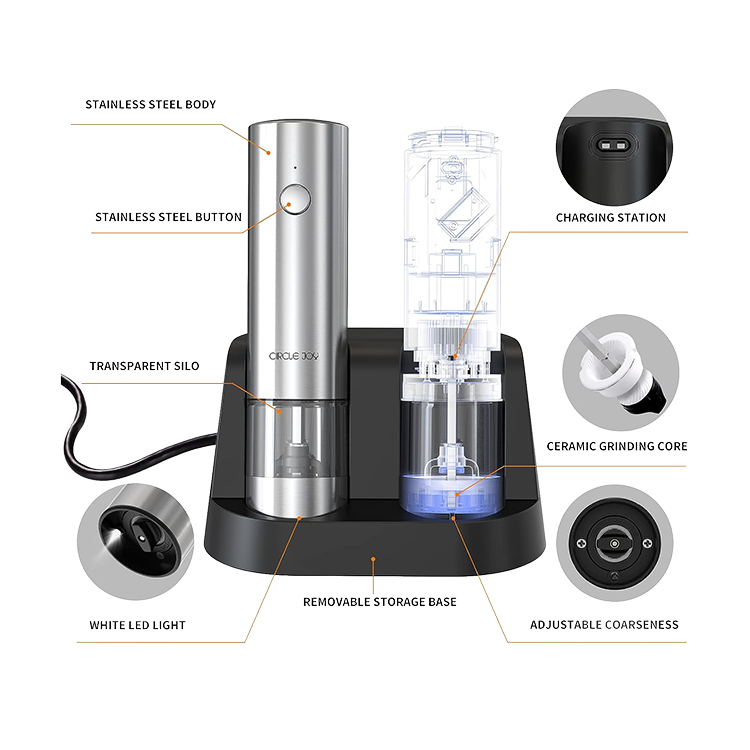 Набор электрических мельниц Circle Joy Fellow Electric Grinder Set Серебро (2 шт) Набор электрических мельниц Circle Joy Fellow Electric Grinder Set Серебро (2 шт)
