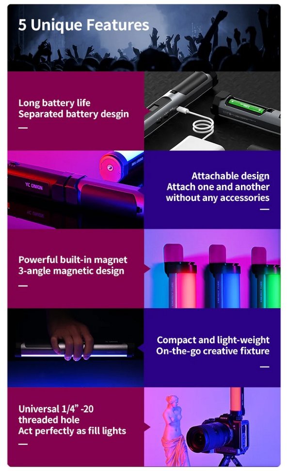 Осветитель YC Onion ENERGY TUBE Pixel Version + Honeycomb + Grid Осветитель YC Onion ENERGY TUBE Pixel Version + Honeycomb + Grid