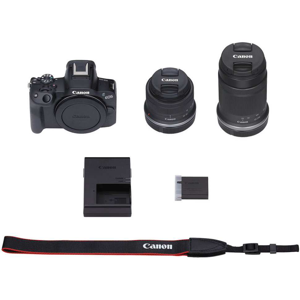 Беззеркальная камера Canon EOS R50 Kit (18-45 + 55-210 RF) Чёрная Беззеркальная камера Canon EOS R50 Kit (18-45 + 55-210 RF) Чёрная