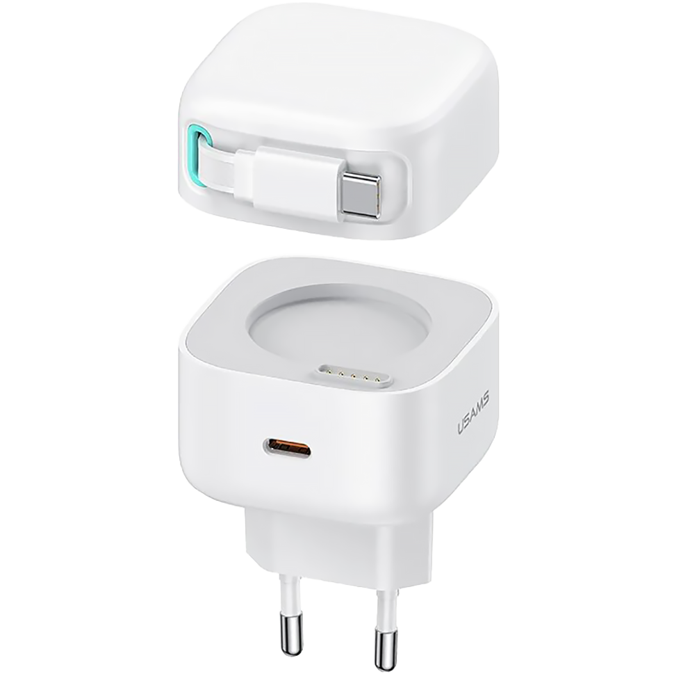 Сетевой адаптер Usams US-CC202 XMF PD35W GaN с телескопическим кабелем Type-C Белый Сетевой адаптер Usams US-CC202 XMF PD35W GaN с телескопическим кабелем Type-C Белый