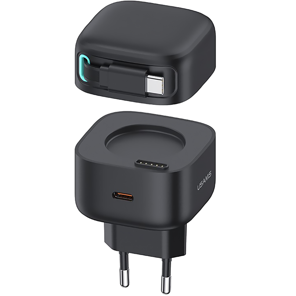 Сетевой адаптер Usams US-CC202 XMF PD35W GaN с телескопическим кабелем Type-C Чёрный Сетевой адаптер Usams US-CC202 XMF PD35W GaN с телескопическим кабелем Type-C Чёрный