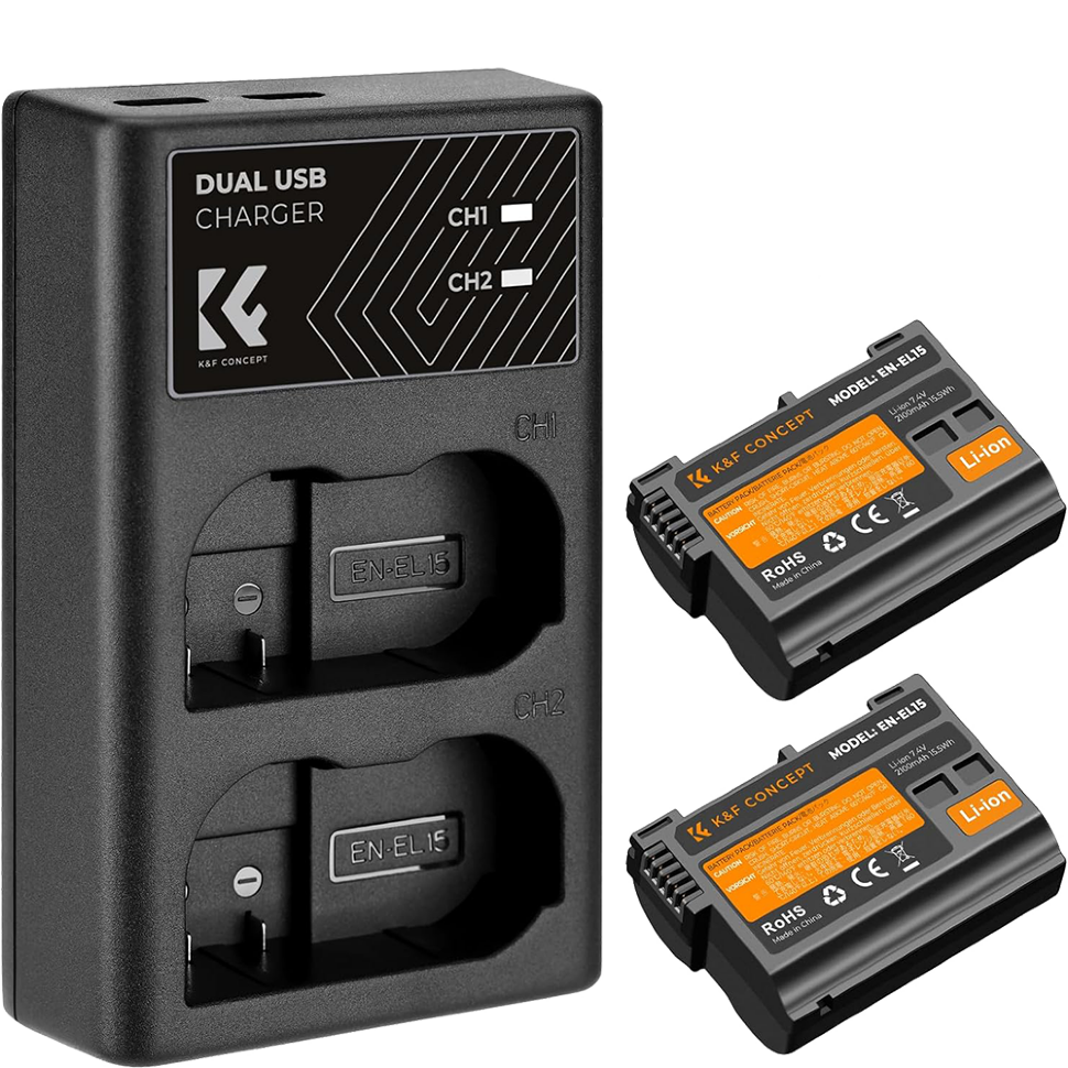 2 аккумулятора EN-EL15 + зарядное устройство K&F Concept KF28.0012 2 аккумулятора EN-EL15 + зарядное устройство K&F Concept KF28.0012