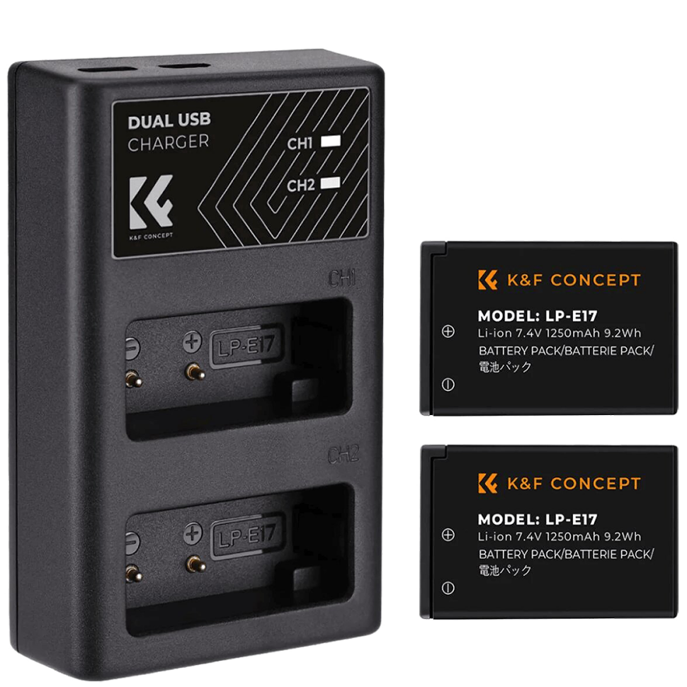 2 аккумулятора LP-E17 + зарядное устройство K&F Concept KF28.0014 2 аккумулятора LP-E17 + зарядное устройство K&F Concept KF28.0014