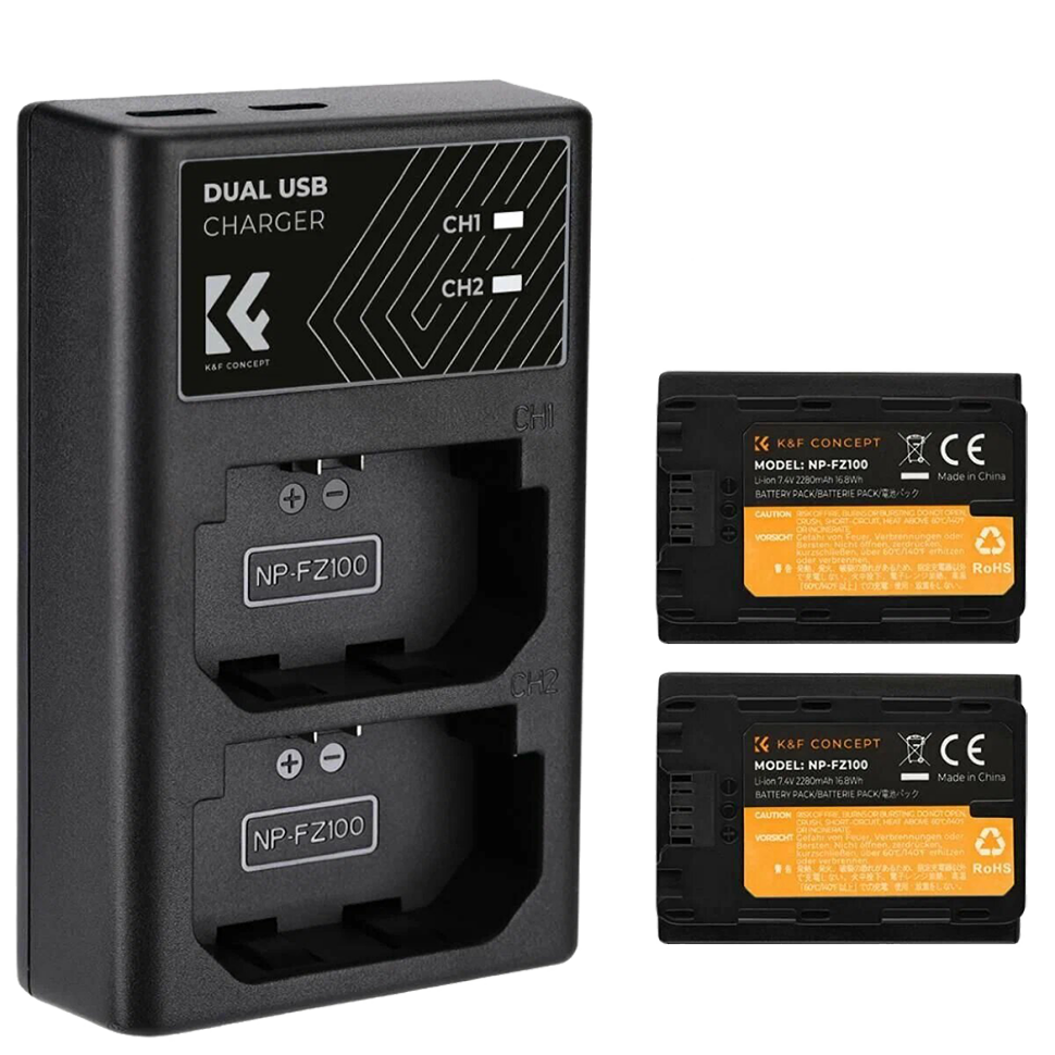 2 аккумулятора NP-FZ100 + зарядное устройство K&F Concept KF28.0016 2 аккумулятора NP-FZ100 + зарядное устройство K&F Concept KF28.0016