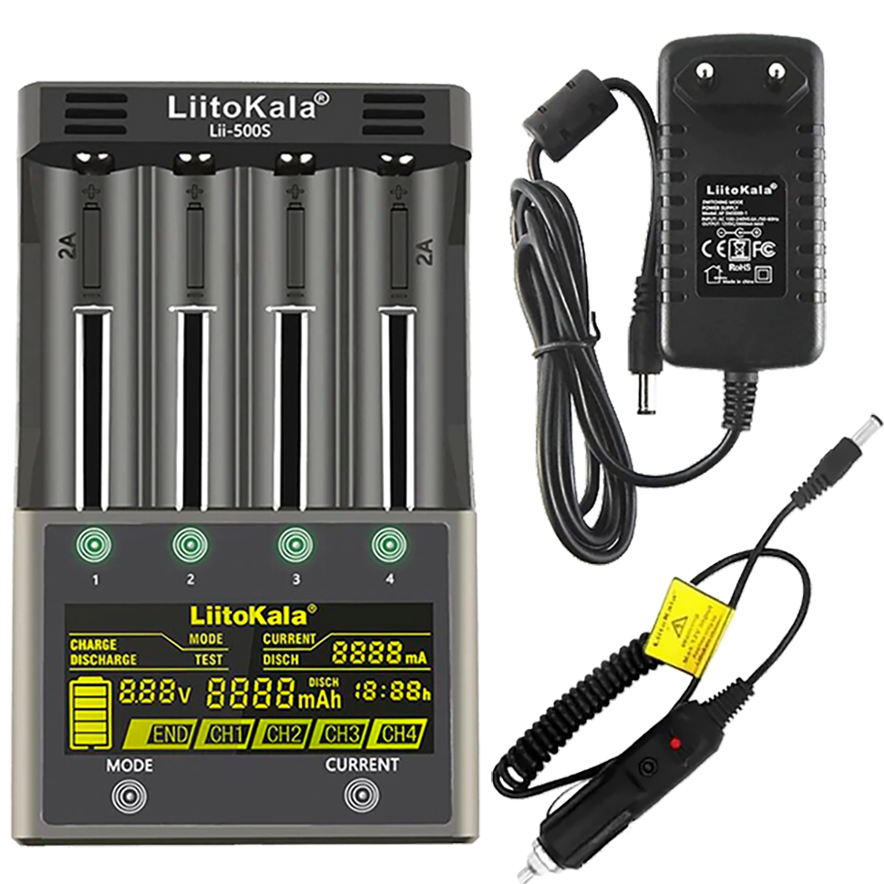 Зарядное устройство LiitoKala Lii-500S LCD + Car Чёрное Зарядное устройство LiitoKala Lii-500S LCD + Car Чёрное