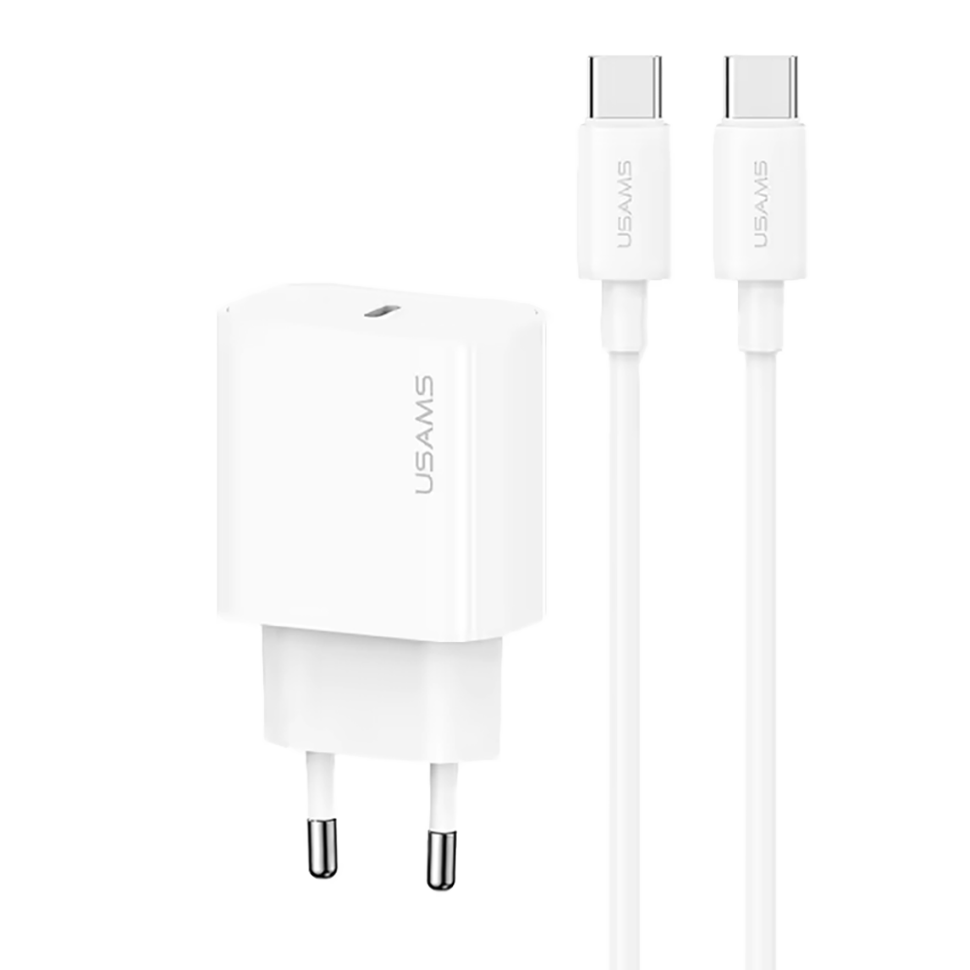 Сетевой адаптер USAMS CC226 Yi PD20W Белый + кабель Type-C 60W Сетевой адаптер USAMS CC226 Yi PD20W Белый + кабель Type-C 60W
