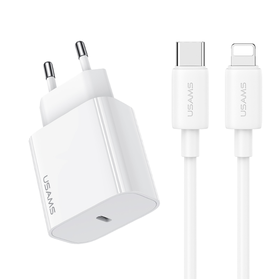 Сетевой адаптер USAMS CC226 PD20W Белый + кабель Lightning 30W Сетевой адаптер USAMS CC226 PD20W Белый + кабель Lightning 30W