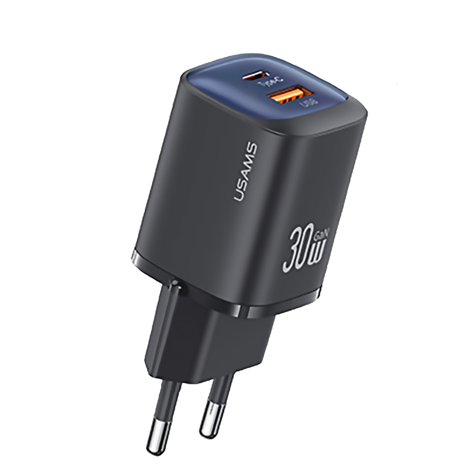 Сетевой адаптер Usams CC254 30W Dual Ports GaN Чёрный Сетевой адаптер Usams CC254 30W Dual Ports GaN Чёрный