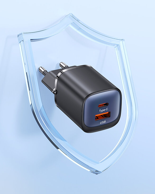 Сетевой адаптер Usams CC254 30W Dual Ports GaN Чёрный Сетевой адаптер Usams CC254 30W Dual Ports GaN Чёрный