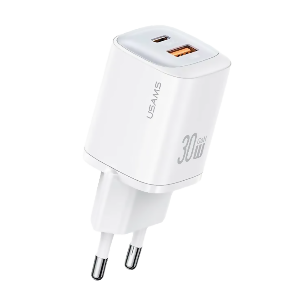 Сетевой адаптер Usams CC254 30W Dual Ports GaN Белый Сетевой адаптер Usams CC254 30W Dual Ports GaN Белый