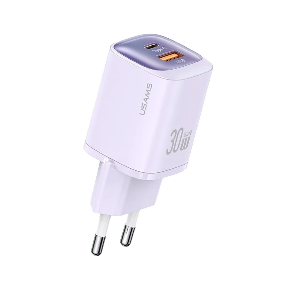 Сетевой адаптер Usams CC254 30W Dual Ports GaN Фиолетовый Сетевой адаптер Usams CC254 30W Dual Ports GaN Фиолетовый
