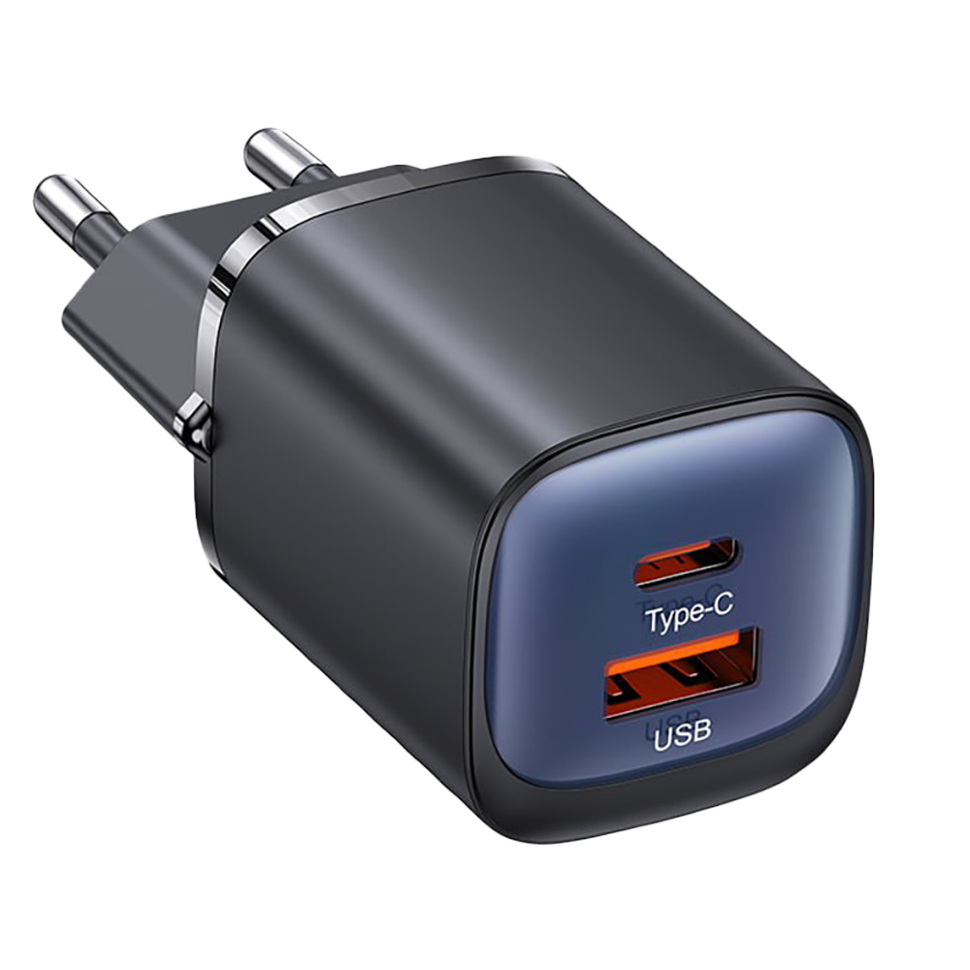 Сетевой адаптер Usams CC254 30W Dual Ports GaN Чёрный Сетевой адаптер Usams CC254 30W Dual Ports GaN Чёрный