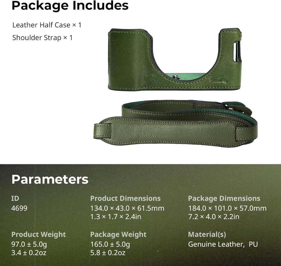 Чехол SmallRig Leather Half Case Kit для Fujifilm X100VI Зелёный Чехол SmallRig Leather Half Case Kit для Fujifilm X100VI Зелёный
