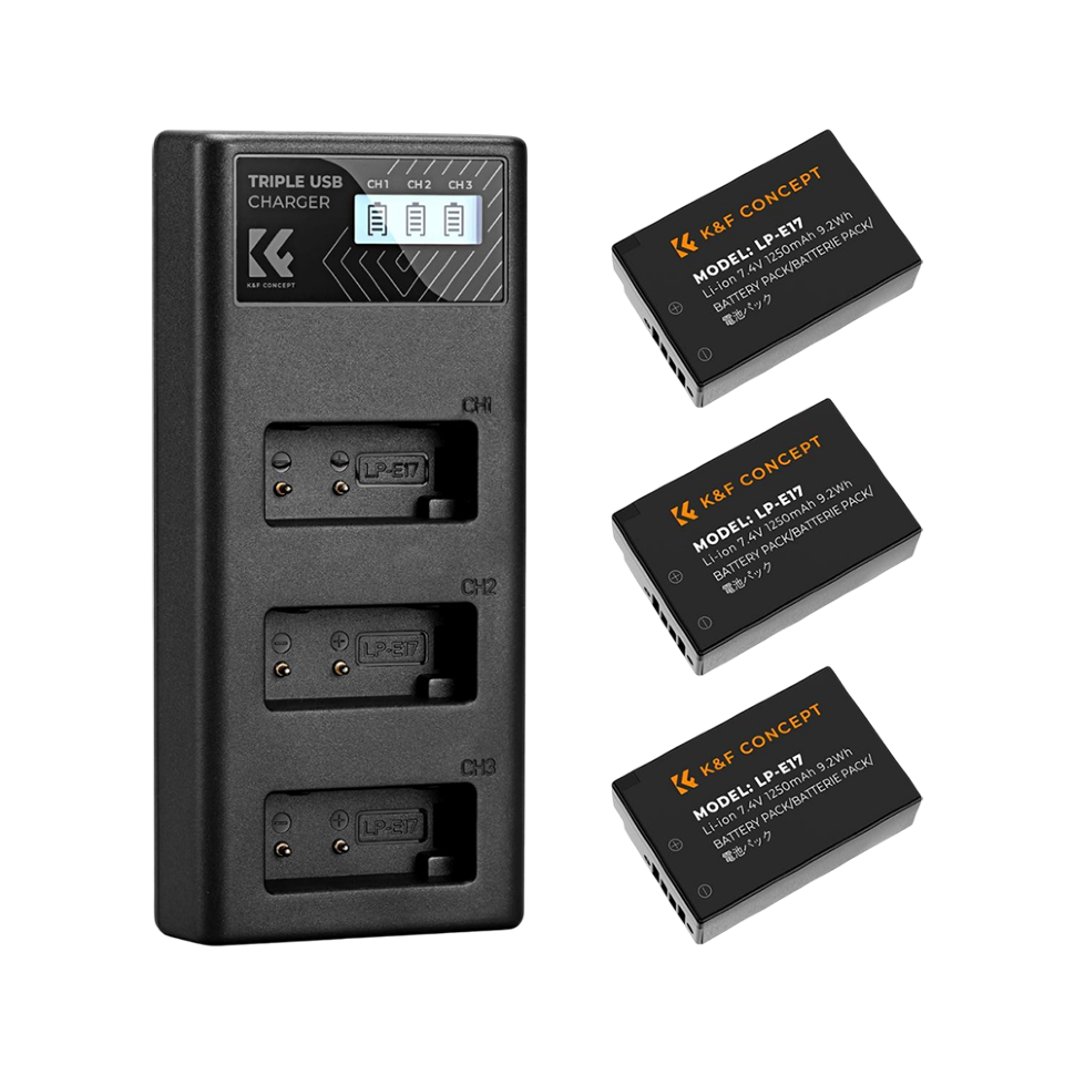 3 аккумулятора LP-E17 + зарядное устройство K&F Concept 3 аккумулятора LP-E17 + зарядное устройство K&F Concept