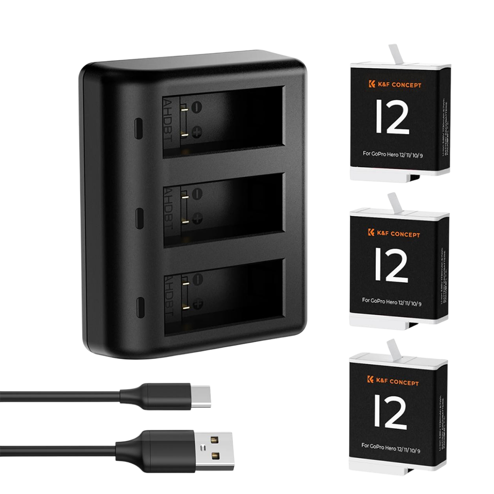 3 аккумулятора + зарядное устройство K&F Concept для GoPro Hero 9/10/11/12 3 аккумулятора + зарядное устройство K&F Concept для GoPro Hero 9/10/11/12